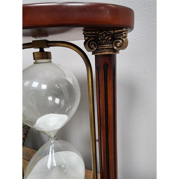 VINTAGE SAND CLOCK HOURGLASS by BOMBAY Co. Mahogany & Brass Flips Over 10.5" - Picture 4 of 10
